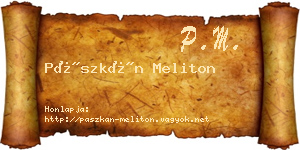 Pászkán Meliton névjegykártya
